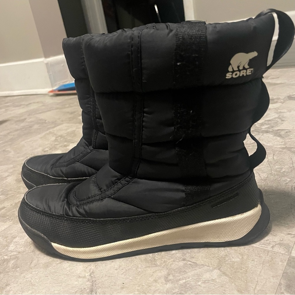 Sorel Black and White Kids Winter Boots